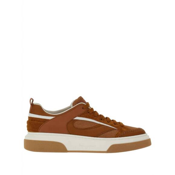 NEW SALVATORE FERRAGAMO men's cassina quilted leather low-top sneakers in brown